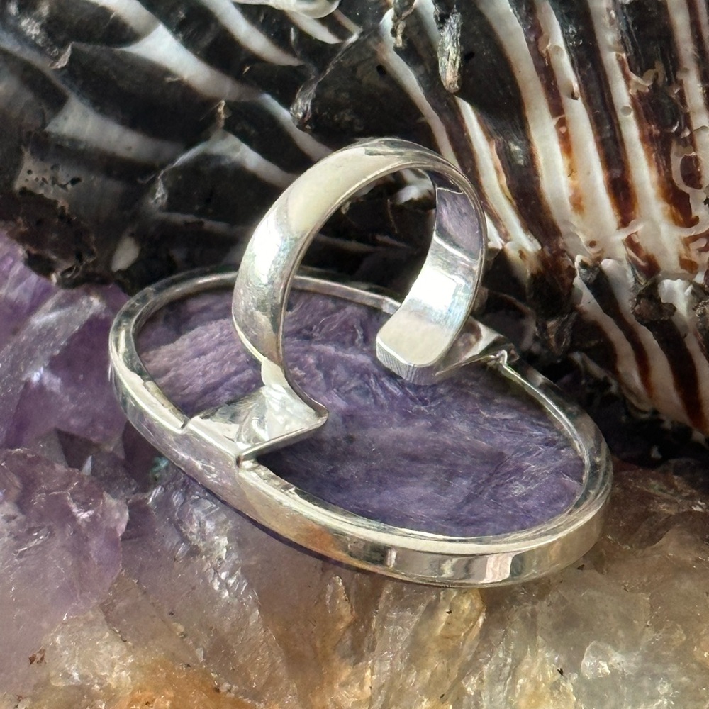 Charoite Statement Sterling Silver Ring - image 3